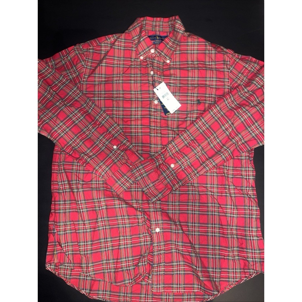 Men's Raplh Lauren Button Down Long Sleeve Shirt Size XL Red/ Green Classic Fit